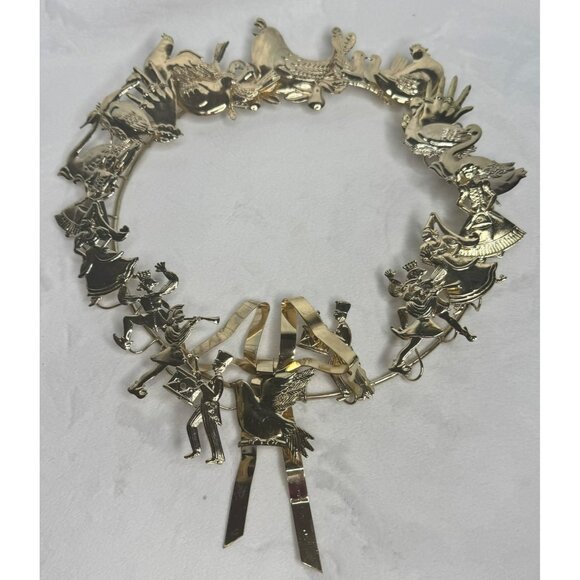 Twelve Days Of Christmas Wreath By Mann 1982 Gold Tone Metal with box w/ FLAWS - Picture 1 of 16
